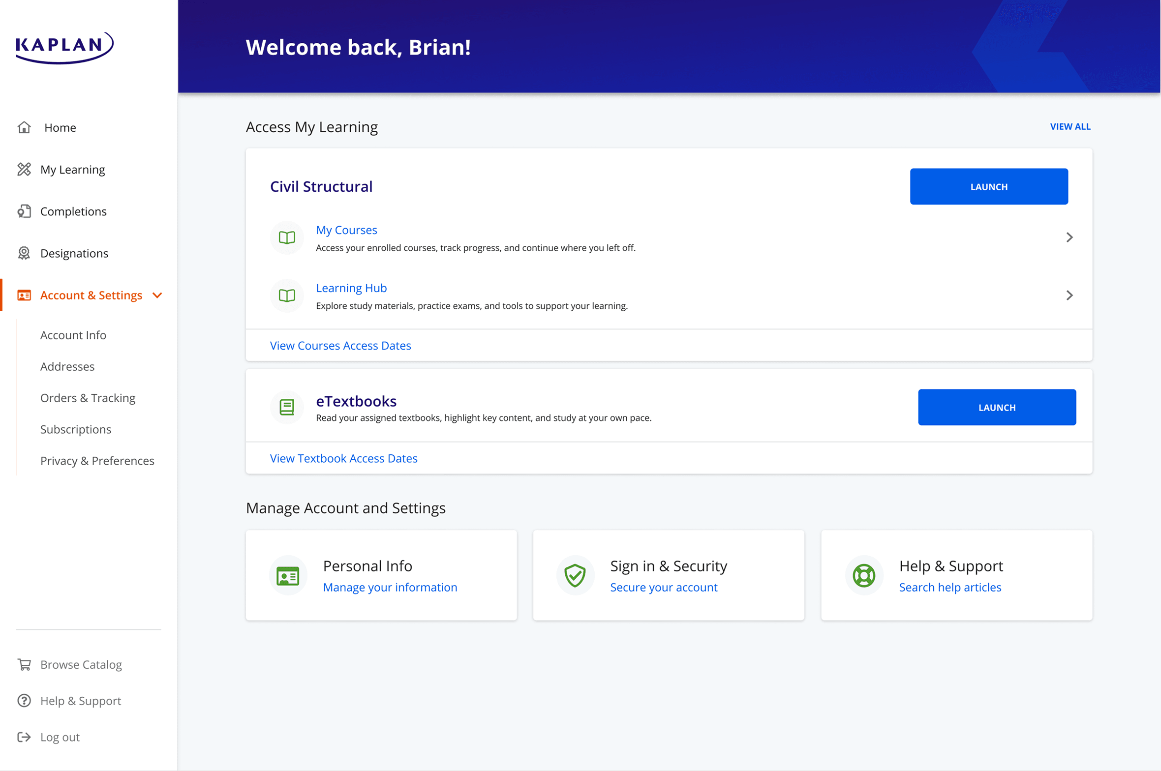 Kaplan navigation Design 1 — cross-platform consistency