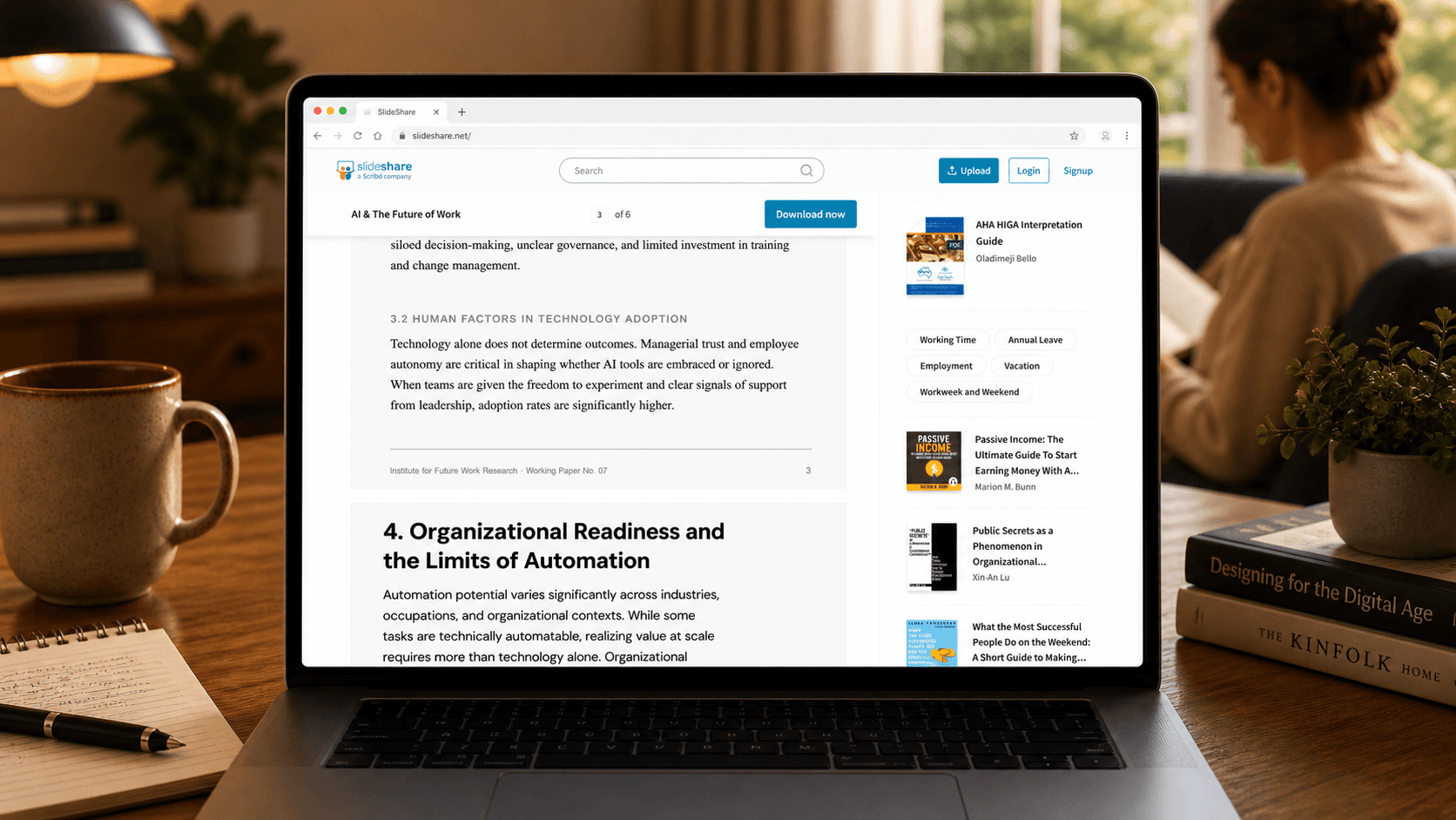 SlideShare redesigned reader on a laptop